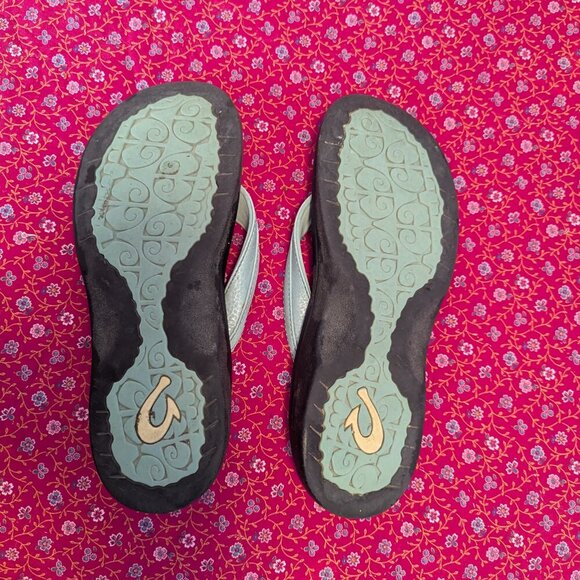 OluKai Ohana Thong Sandal Flip Flop Water Resistant Leather Arch Support Blue - Picture 3 of 6